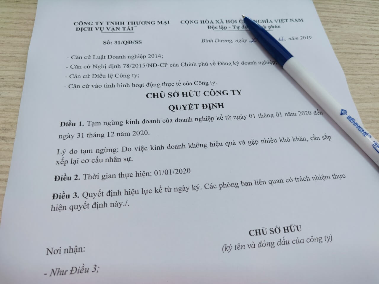 Thủ tục tạm ngưng hoạt động công ty theo Luật Doanh Nghiệp mới nhất 5 Hồ sơ thực hiện thủ tục tạm ngưng hoạt động công ty